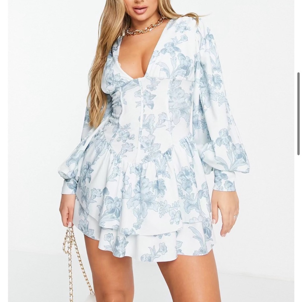 ASOS Floral Blue and White Women's Mini Dress